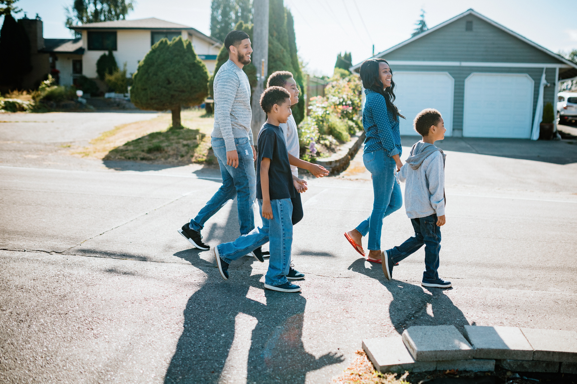 Family Walk Around The Neighborhood